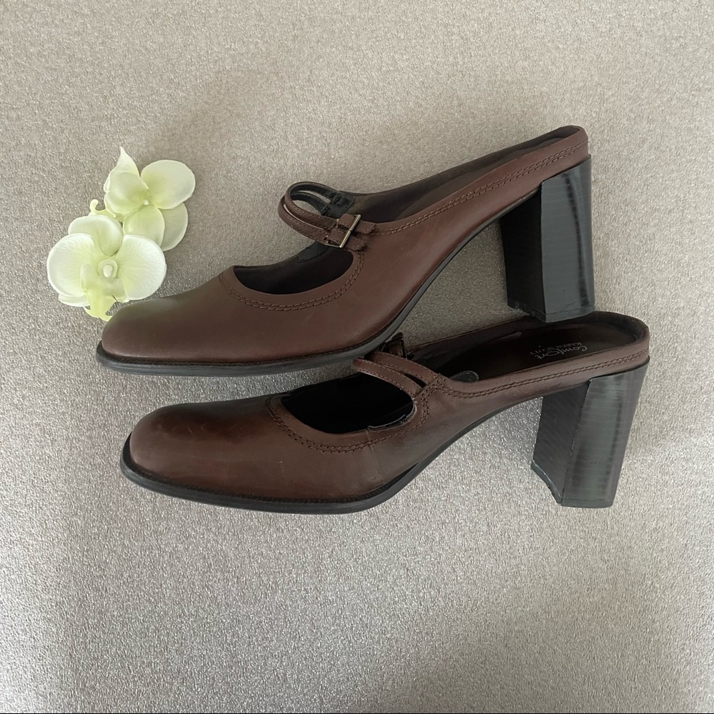 Karen Scott Brown Leather Mary Jane Mules Size 10M - Picture 2 of 3